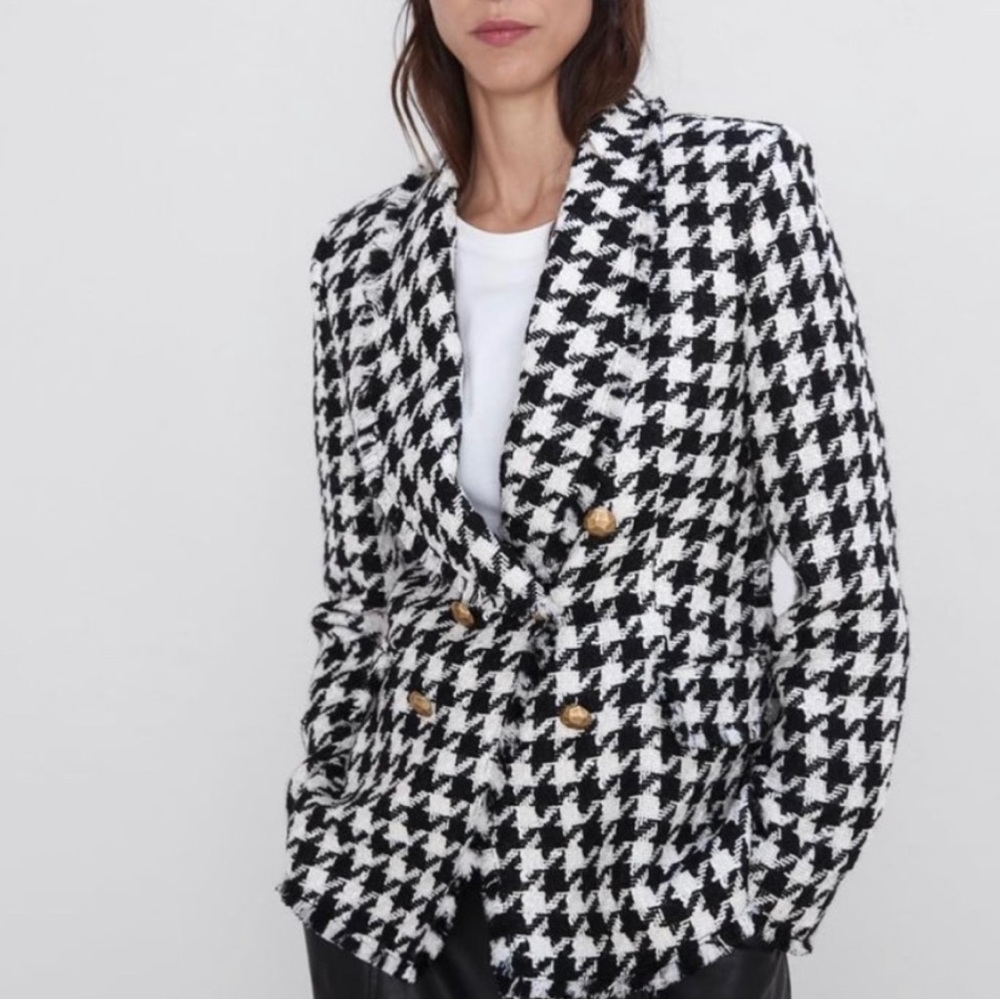 ZARA WOMEN BLOGGERS FAV HOUNDSTOOTH BLAZER JACKET COAT